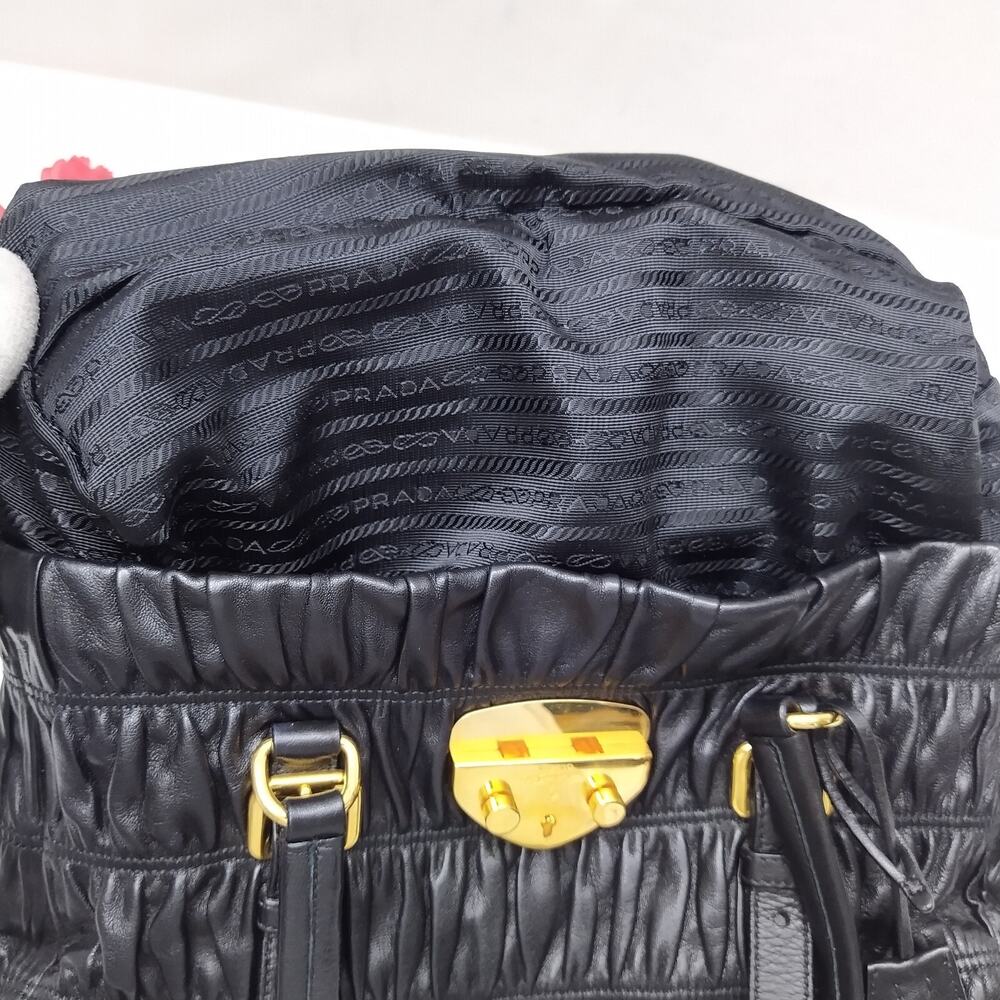Prada Black Gaufre Nappa Leather Push Lock Double Handle Satchel Shoulder Bag - Picture 13 of 16